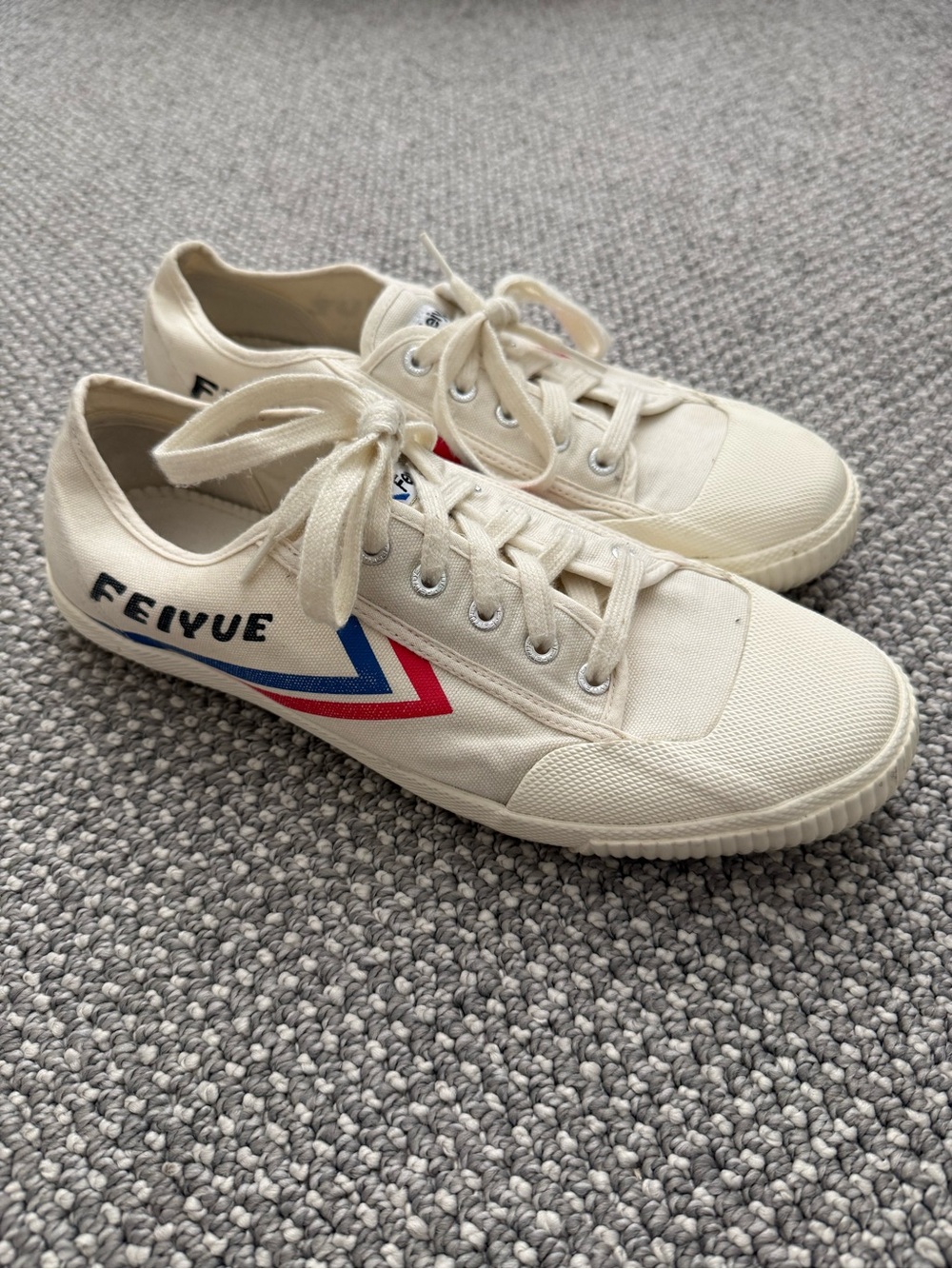Feiyue Canvas Sneakers in Cream with Red & Blue Chevron